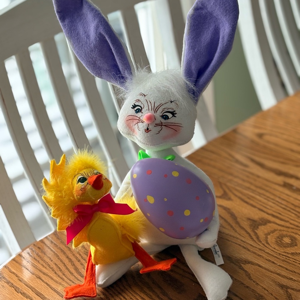 Annalee White Bunny with Purple Ears and Yellow Chick